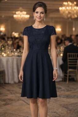 NWT Size 3 (Small) juniors navy blue lace top cap sleeve dress formal wedding gu